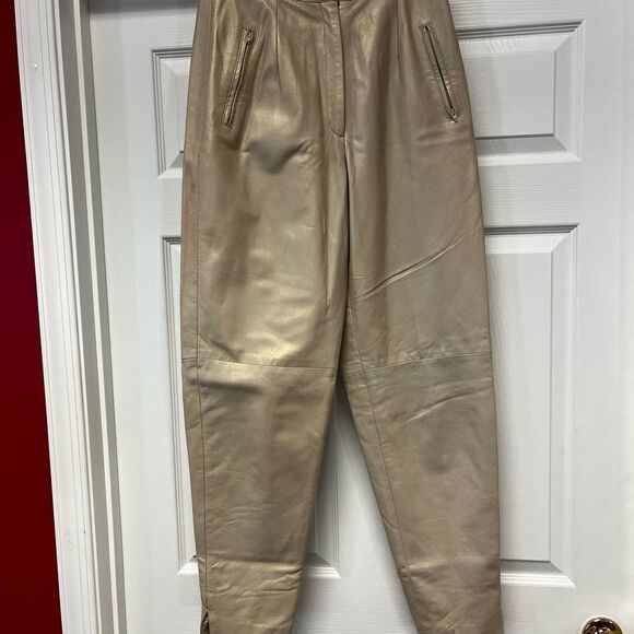 Vintage Vericci Champagne Leather Pants sz 4  or 26 - Picture 2 of 6